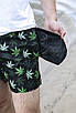 Чоловічі шорти літні Купальні пляжні Breeze з принтом Листя чорні із зеленим Розміри: S - 3XL, фото 3
