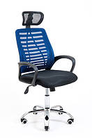 Офисное мягкое сеточные кресло Бласт черный на колесах Синий