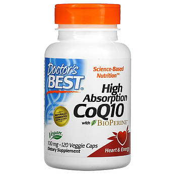 Легкозасвоюваний CoQ10 100 мг Doctor's Best коензим Q10 убіхінон з комплексом BioPerine 120 рослинних капсул