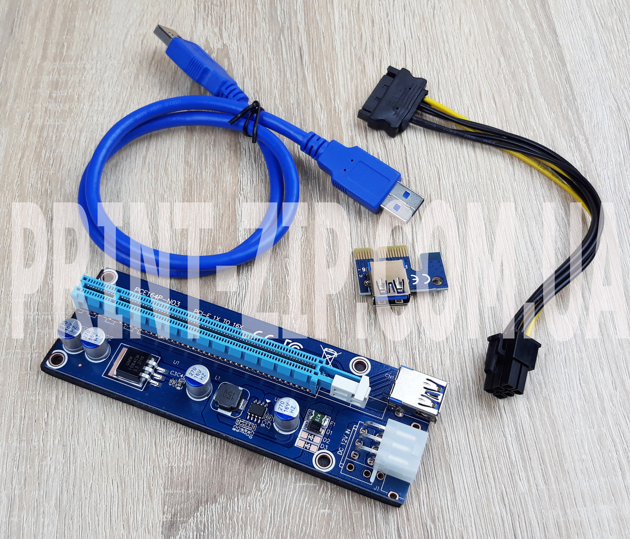 Райзер (перехідник, подовжувач, плата розширення) VER006C USB 3.0 PCI-E 1X-16X Riser для відеокарт 60 см sata