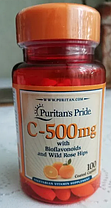 Вітамін С Vitamin C-500 mg with Bioflavonoids and Rose Hips 100 капс, фото 4