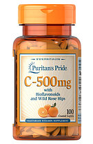 Вітамін С Vitamin C-500 mg with Bioflavonoids and Rose Hips 100 капс, фото 6