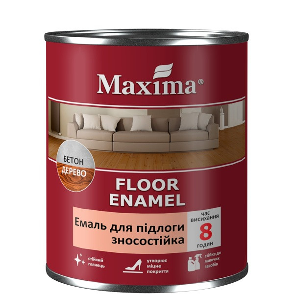 Емаль акрилова для дерев'дерев'яних та бетонних підлог ТМ "Maxima", червоно-коричнева -0,9 л