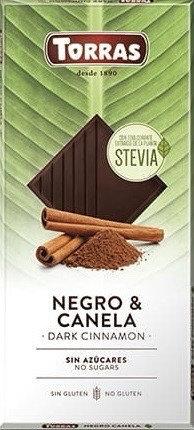 Чорний шоколад без цукру Stevia Torras з корицею 125 г