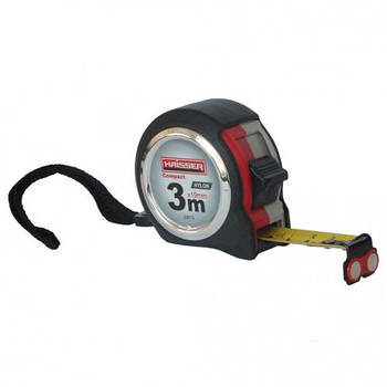 Рулетка 3мx19мм нейлон, прогумований корпус, 2 стопа, магніт, HAISSER Compact (84379)