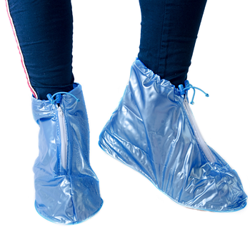 Чохли-бахіли ПВХ для взуття від дощу Coolnice блакитні в принт XL (KG-2625)