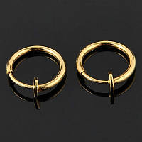 Серьга кольцо клипса обманка без прокола (пирсинг ухо, септум нос, губа) черная Золото