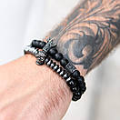 Браслет чоловічий з натуральних каменів COMMANDER чорний з черепом і короною, фото 4