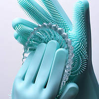 Силиконовые перчатки Magic Silicone Gloves для уборки чистки мытья посуды для дома. KH-166 Цвет: бирюзовый