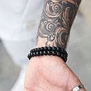 Браслет чоловічий з натуральних каменів COMMANDER чорний з черепом і короною, фото 3