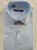 Мужская рубашка Crestance голубая приталенная с коротким рукавом РАЗМЕРЫ :М L, XXL, 3XXL