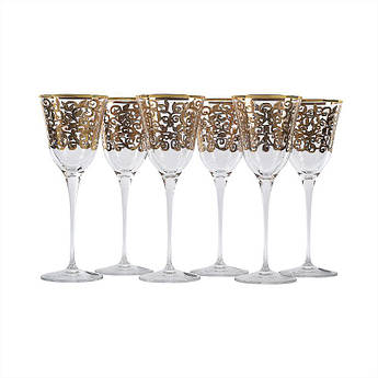 Набір з 6-ти келихів для вина із золотим візерунком Julia Oro Maison