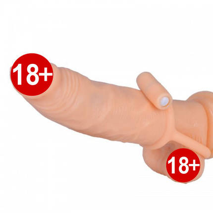 Насадка на пеніс м'яка з кібершкіри з вібрацією SEX TIME з фіксацією мошонки, фото 3