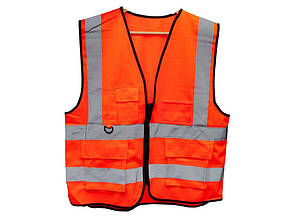 Жилет сигнальний зі світловідбивною стрічкою з кишенями жовтогарячий лимон