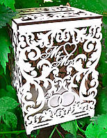 Весільний Банк для Грошей Mr&Mrs Кільця 26см Дерев'яна Коробка Весільна Скарбниця скриня скарбничка на весілля