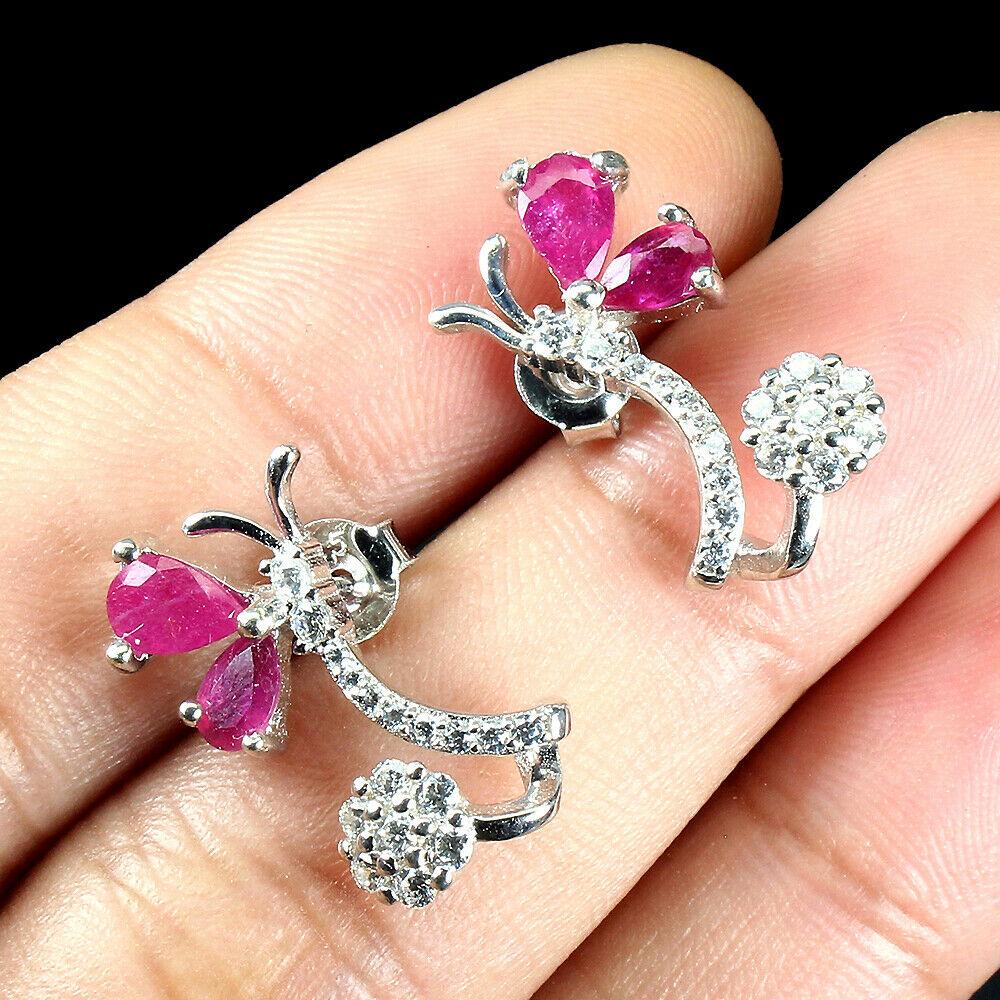 Срібні сережки з рубіном пуссети, 630СРР