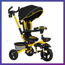 Дитячий триколісний складаний велосипед - коляска TILLY FLIP T-390 жовтий з батьківською ручкою