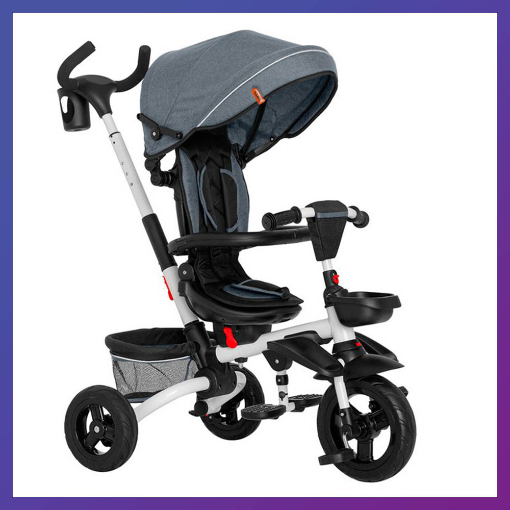 Дитячий триколісний складаний велосипед — коляска TILLY FLIP T-390 сірий з батьківською ручкою