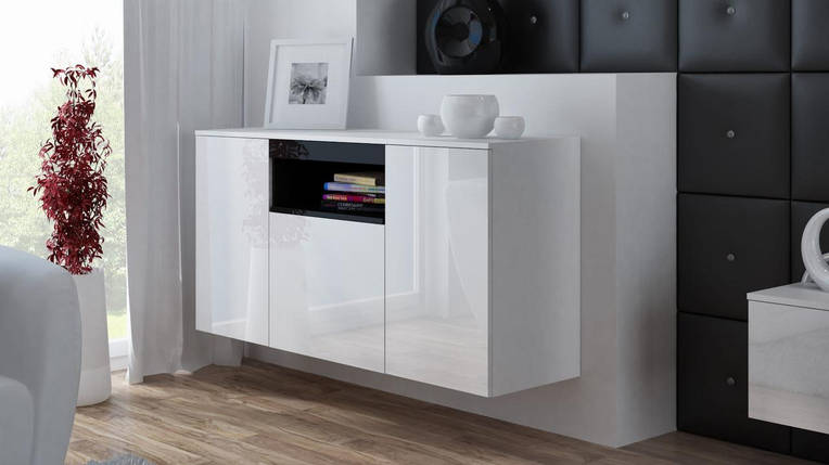 Комод Навесной VIVA Cama 150/45 Белый Мат / Белый Глянец / Черный, фото 2