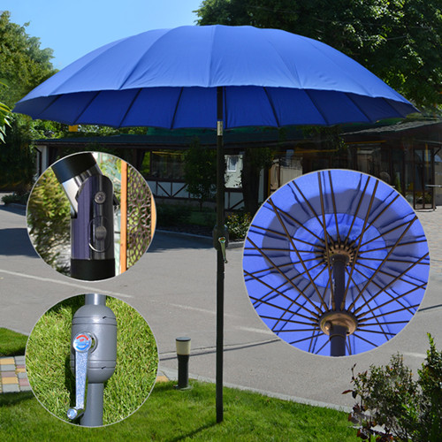 Посилений алюм. пляжний зонт антивітер 2.7 м 18сп/ велика Складна парасолька з нахилом від сонця для пляжу і саду