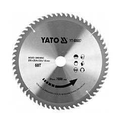 Диск Пильний Победитовий по Дереву YATO: 235x25.4x2.8x1.8 мм, 60 зубів, RPM до 7000 1/хв