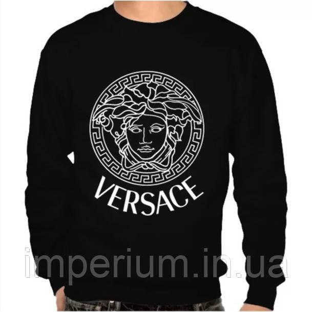 Чорний світшот Versace | кофта з білим лого версаче, фото 1