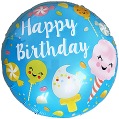 КТ035 КИТАЙ-КТ Коло 18" Happy Birthday - солодощі на блакитному