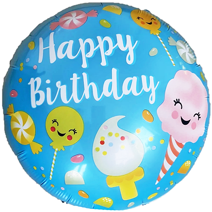 КТ035 КИТАЙ-КТ Коло 18" Happy Birthday - солодощі на блакитному, фото 1