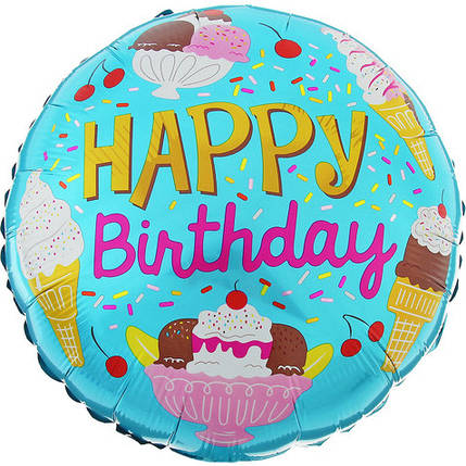КТ028 КИТАЙ-КТ Коло 18" Happy Birthday - морозиво на м'ятному, фото 1