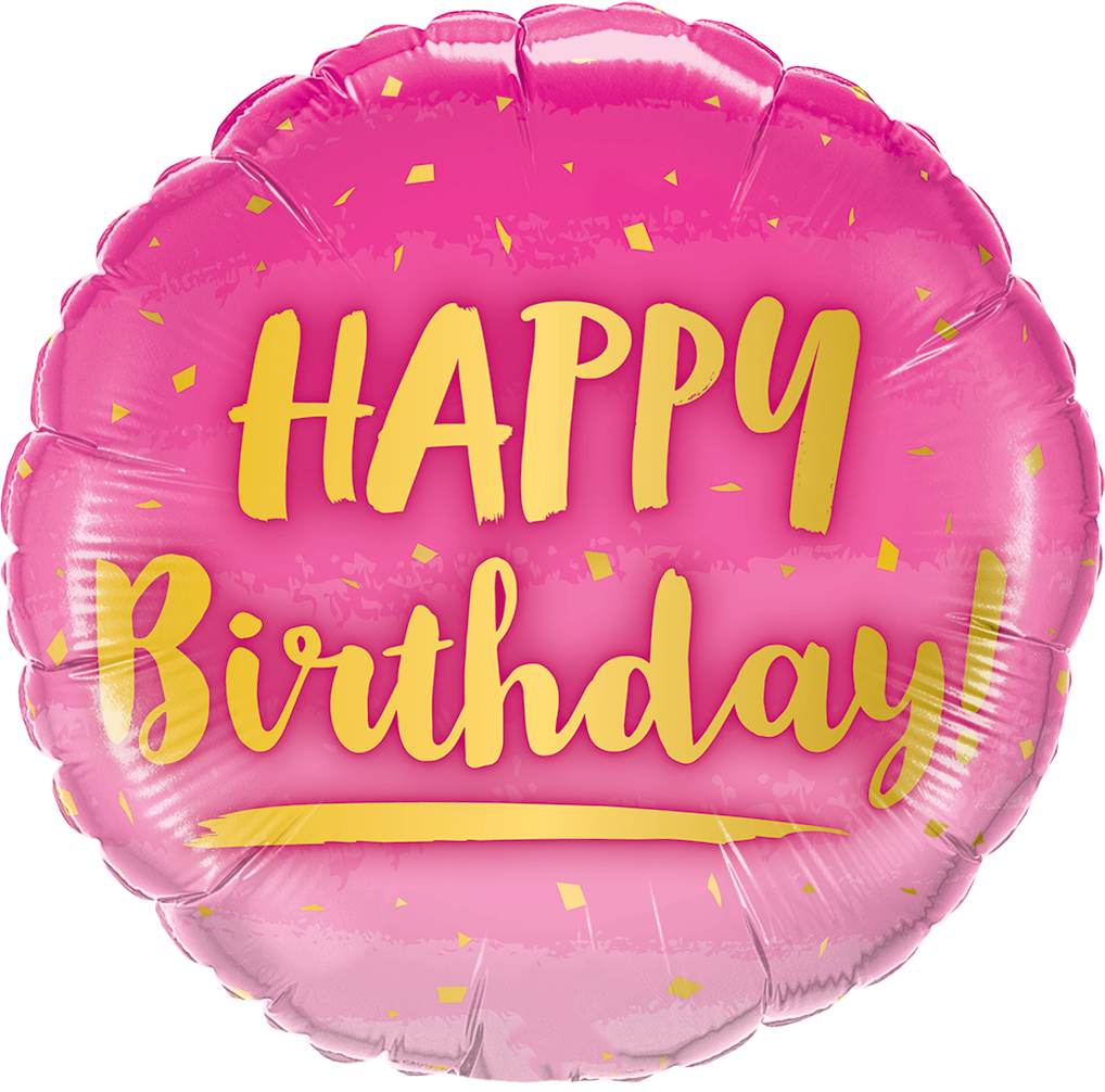КТ012 КИТАЙ-КТ Коло 18" Happy Birthday - золотий напис на рожевому