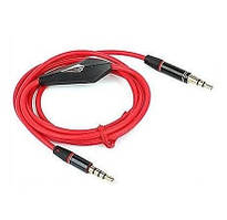 Кабель AUX з мікрофоном Audio DC3.5 тато-тато 1.0 м, CCA Stereo Jack, (круглий) Red cable, Box