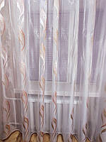 Тюль напіворганза зі смужками рожевого кольору