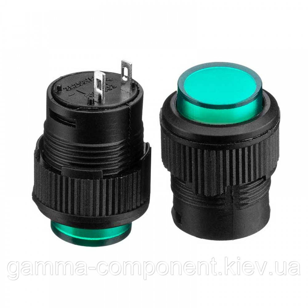 Натискна Кнопка R16-503AD, ON-OFF, зелена LED