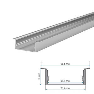 LED профіль врізний широкий ЛПВ анодований (24х10мм) 2м з розсіювачем у комплекті