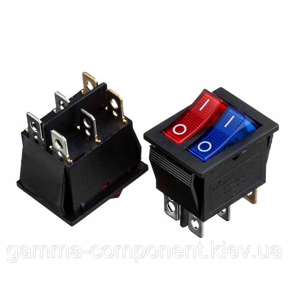 Перемикач KCD2-2101N, ON-OFF, (6 pin) R+B (червоний+синій)