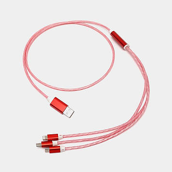 Кабель для зарядки з роз'ємом 3в1 Type-C, Micro-Usb і під iPhone довжиною 1.2 м Рожевий