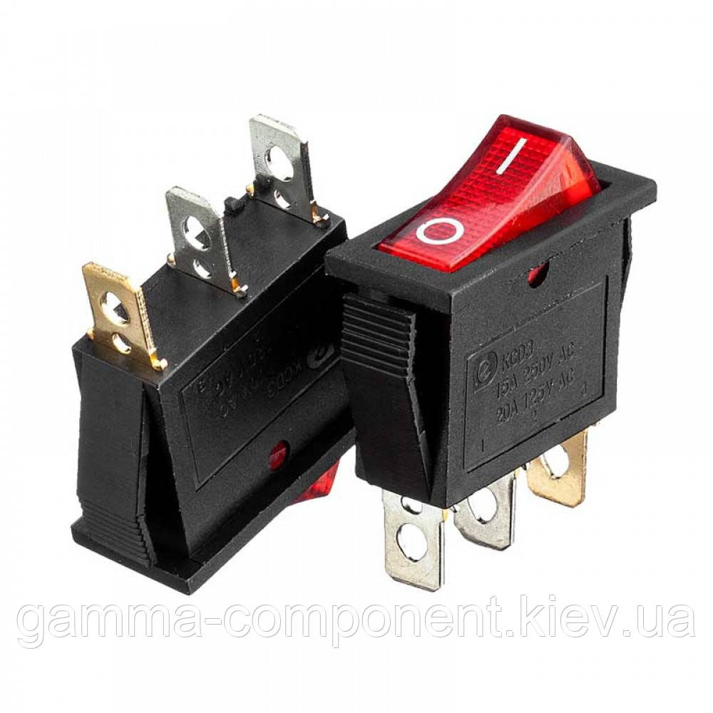 Перемикач KCD3-102/N, ON-OFF, 10А (3pin), 250V, червоний