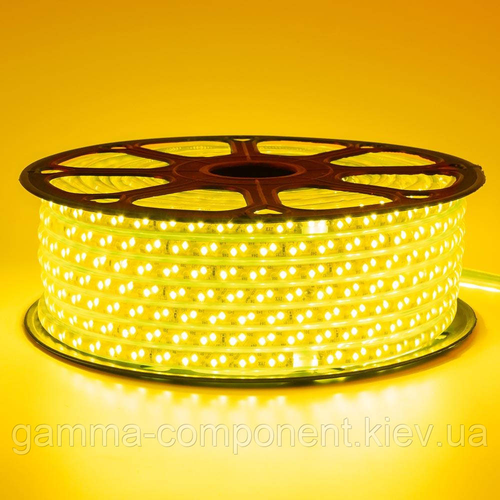 Світлодіодна стрічка 220В жовта smd 2835-120 лід/м 12Вт/м, герметична. Бухта 50 метрів., фото 1