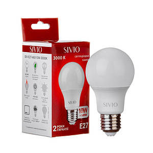 Світлодіодна лампа SIVIO A60 10W, E27, 3000K, теплий білий