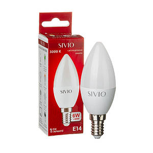 Світлодіодна лампа SIVIO C37 6W, E14, 3000K, теплий білий