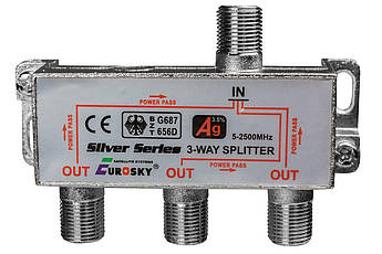 Дільник ТВ сигналу з проходом живлення Eurosky (3 Way Splitter PowerPass)