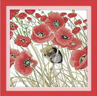 Набор для вышивания крестиком по нанесённой на канву схеме "Poppy and mouse" .AIDA 14CT printed, 33*33 см