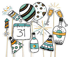 Набір топерів для Новогорічного столу, 12 предметів (у страви картинки на паличках)