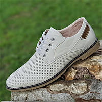 Тільки 40р і 45р! Туфлі літні шкіряні чоловічі класичні в дірочку світлі бежеві Туфли мужские летние кожаные (Код:1912)