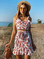 Костюм Триада женский романтический топ с рюшами и юбка на запах в цветочный принт Kdv1269