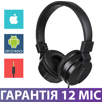 Навушники з мікрофоном для телефону Vinga HSM035 New Mobile, чорні, накладні (великі), дротові, фото 2