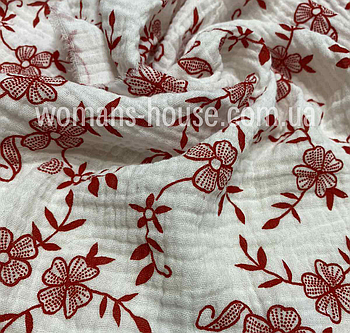 Тканина Муслін жатка прінтованний червоні Квіти