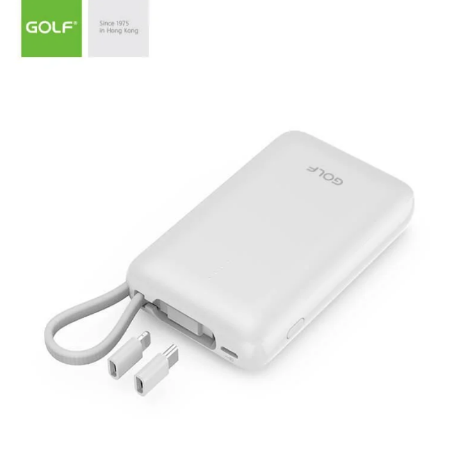 Зовнішній акумулятор Power Bank "Golf G74" з Micro + Type-C + Lightning 10000mAh, Білий