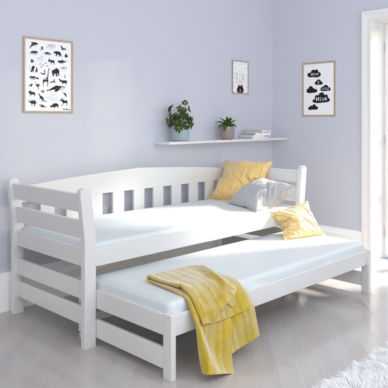 Ліжко дитяче дерев'яне односпальне з додатковим висувним спальним місцем Тедді Дуо ТМ Luna 800х2000