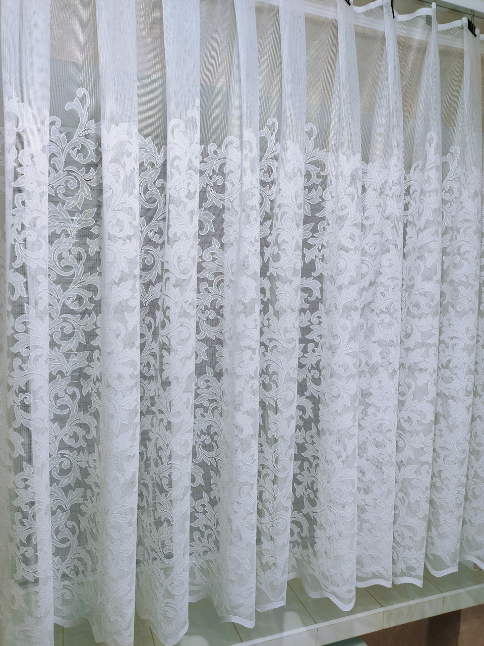 Жакардова біла гардина вензелями та заввишки 1.5 метра, фото 1